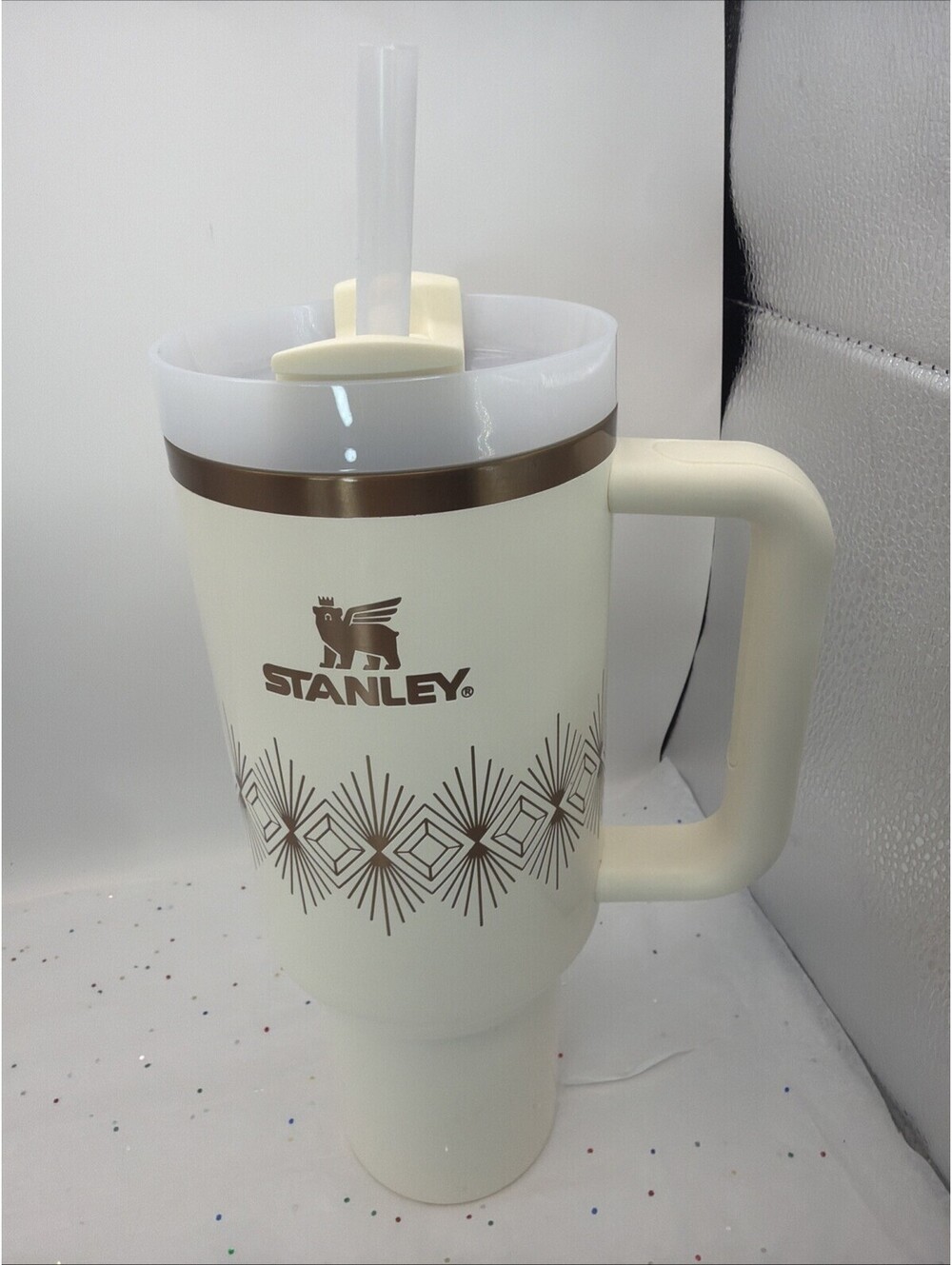 Stanley Quencher H2.0 FlowState 40 oz Cream Gold Tumbler NWT Handle & Straw